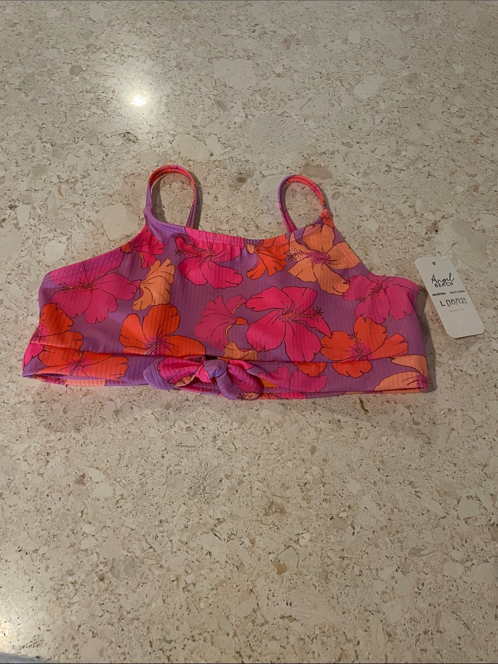 Angel Beach Multi-Floral Swim Crop Top in Purple, Pink & Orange